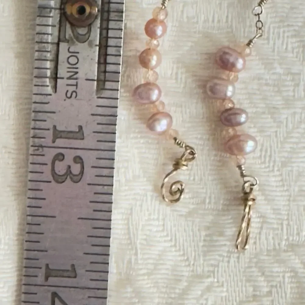 26” Fresh Water Pearls Copper Wire Ocean Jasper Necklace Estate Find Pink Gray